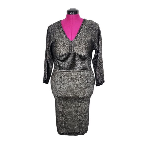 Marc New York Andrew Marc Metallic Dress Kimono Bodycon Knit Stretchy Shimmer M - Picture 1 of 16